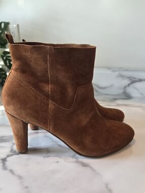 Sole Society Suede Ankle Booties in Cognac Brown